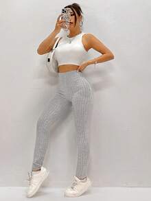 SHEIN Unity Kvinnors Enfärgad Räfflad Damasker