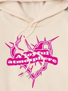 SHEIN EZwear Women'S Hooded Sweatshirt With Letter & Heart Print - Apricot - View 7