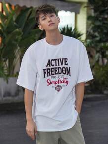 DAZY Men's Letter Printed Summer T-Shirt - White - View 1