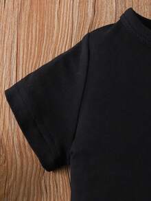 Đứa bé gái Hoa Hướng dương Lá thư In Ngắn tay Áo Và Quần denim Bộ - màu đen - Xem 5