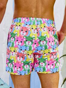 Manfinity Quần short đi biển mùa hè in hoạt hình cho nam có dây rút ở eo - Nhiều màu - Xem 2