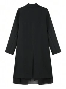 Chất rắn Cổ bẻ Blazer dài - màu đen - Xem 2