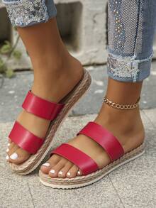 女士加大碼平底涼鞋，紅色露趾拖鞋，適用於日常穿著或海灘度假，歐洲尺寸 35-43 - 紅色 - 查看 1