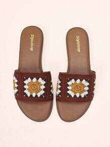 Styleloop Pantuflas planas cómodas de estilo retro para mujer, conjunto de ropa de vacaciones bohemio - Marrón - Ver 3