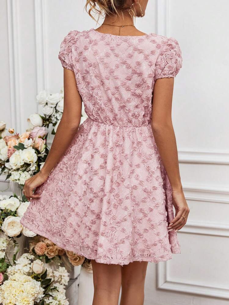 Women's 3d Flower Decor Front Tie Dress