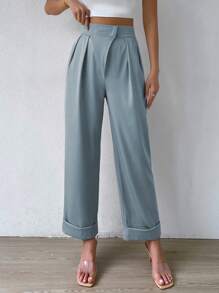 RosyDaze Pantalones Largos Plisados Y Con Bolsillos Para Mujeres