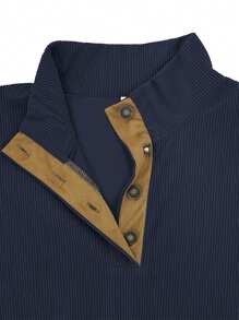 Men's Spring Autumn Long Sleeve Casual Colorblock Applique Polo Shirt - Navy Blue - View 3