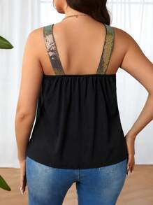 Calvaya 大尺碼女士鑲嵌亮片背心上衣 - 黑色 - 查看 2