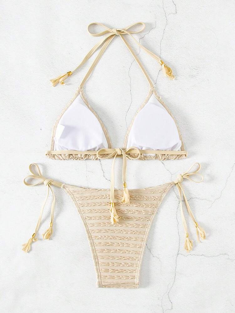 Solid Color Textured Swimwear Set For Women Summer