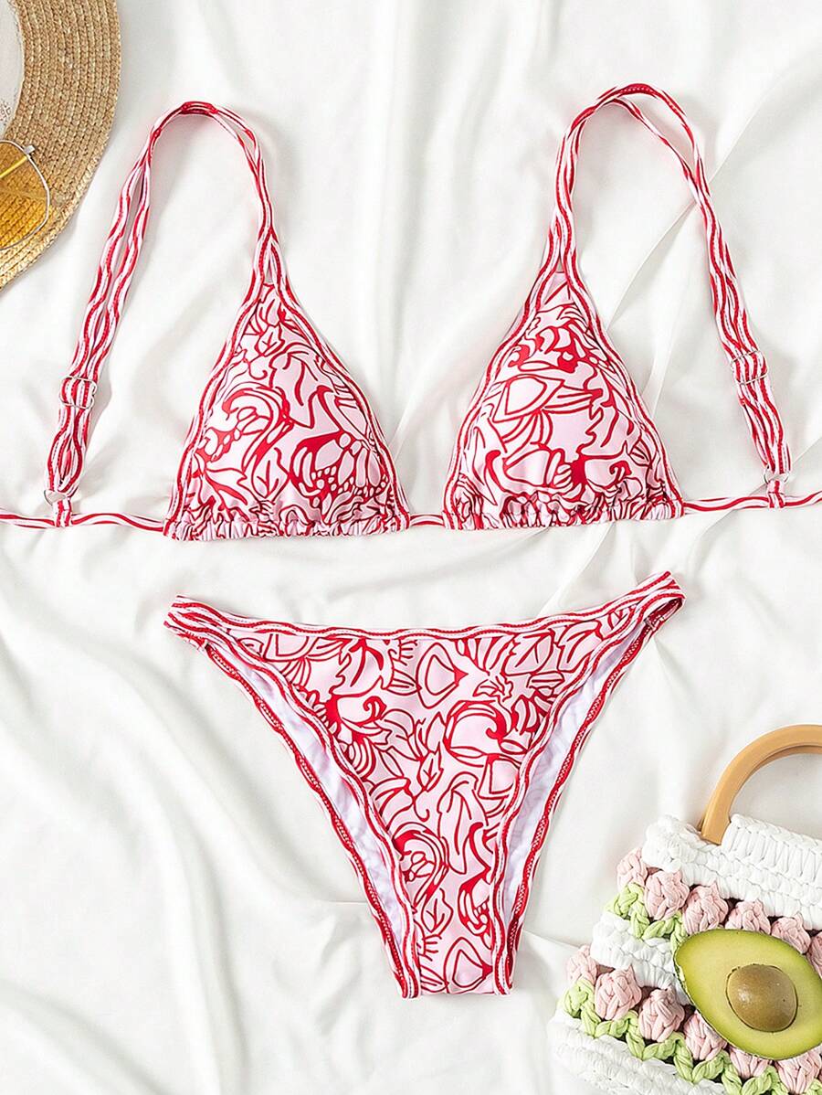 Swim Mod Summer Beach Women's Full Print V-Neck Bikini Set - Multicolor - View 1