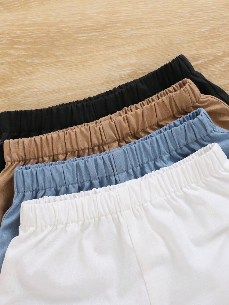 4pcs/Set Unisex Baby Boys' And Girls' Casual Elastic Waistband Letter Print Shorts For Summer