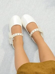 Zapatos Planos Dulces De Princesa Para Niñas, Blancos, Punta Redonda, Suela Suave, Transpirable, Adecuados Para Presentaciones, La Escuela, El Baile, La Primavera/verano - Blanco - Ver 5