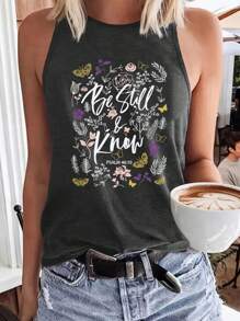 Women's Sleeveless Fun Letter, Animal And Botanical Printed Fashion Tank Top