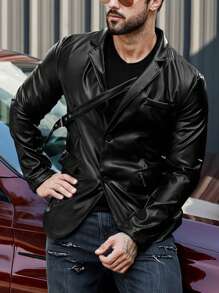 Manfinity Homme Men's Pu Suit Jacket - Black - View 6