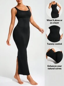 SHEIN Shape Ladies' Solid Color Slim Fit Sleeveless Bodycon Dress With Back Slit