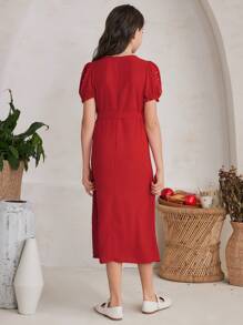 SHEIN Girls' Gorgeous Medium-Long Woven Dress - Red - View 2