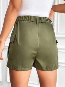 SHEIN Unity Solid Color Cargo Shorts - Army Green - View 2