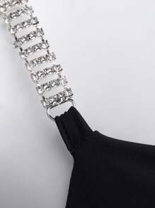 Hauture Rhinestone Cut Out Unitard Jumpsuit - Black - View 6