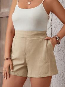SHEIN VCAY Của phụ nữ Kích thước lớn Màu thuần Lỏng lẻo phù hợp Giải trí Quần short Với Nghiêng Túi - Màu be - Xem 3