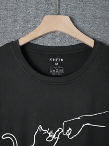 Manfinity Dauomo 男士貓紋短袖t恤 - 黑色 - 查看 5