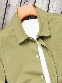 Manfinity Homme Men's Long Sleeve Denim Shirt With Multiple Pockets - Green - View 4
