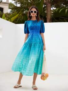 GENKIRA Vestido De Manga Corta Ombre - Multicolor - Ver 7