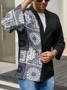 Manfinity Homme Men Plus Color Block Paisley Print Open Front Top