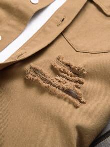 Manfinity Homme Camisa De Mezclilla Desgarrada De Manga Corta Para Hombre - Marrón - Ver 4