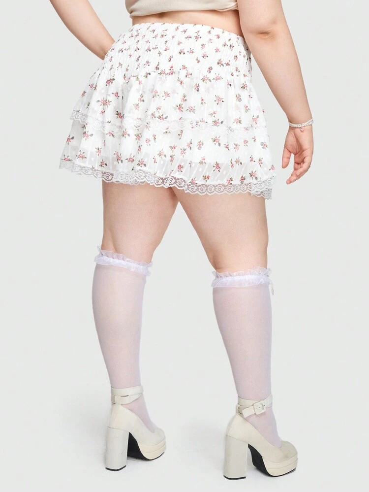 Sweet And Cute Floral Print Plus Size Women's Shorts