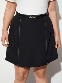 BizChic Plus Size High Waist Zipper Front Skirt - Black - View 5