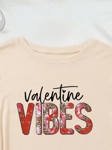 INAWLY In hoa Báo Lá thư In Ngắn tay Áo thun - Màu Khaki - Xem 3