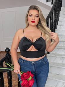 Plus Size Wireless & Hollow Out Bralette - Black - View 1
