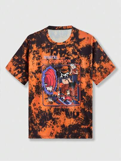 Stevenrhodes Sommer Batik Cartoon-Buchstaben bedrucktes T-Shirt, Sommer alltägliches Shirt