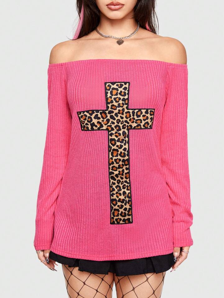 Our J-Fashion Y2k Hot Girl Style Off Shoulder Cross Leopard
