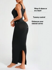 SHEIN Shape Ladies' Solid Color Slim Fit Sleeveless Bodycon Dress With Back Slit