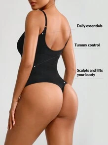 SHAPORA Women's Slim Strap Bodysuit Shapewear - Black - View 2