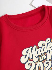 SHEIN EZwear Women's New Year Printed Fleece Sweatshirt - Red - View 3