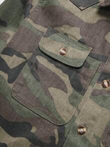 Manfinity Homme 男士迷彩印花纽扣前襟饶舌歌手彩色街头服饰长袖牛仔衬衫，带贴袋，适合派对、外出、徒步、街头狩猎、徒步旅行，适合秋季