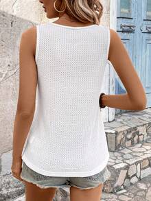 SHEIN LUNE Women's Texture Zipper Half Placket Tank Top For Summer - White - View 2