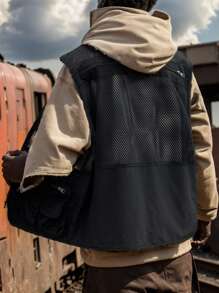 男士貨物口袋工具馬甲 - 黑色 - 查看 2