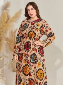 Al Najma 女士大碼花卉印花圓領長袖連衣裙 - 彩色 - 查看 4