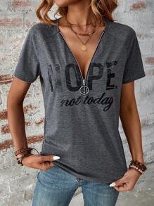 SHEIN LUNE Của phụ nữ Xám Ngắn tay In Liên hoan âm nhạc Lá thư Áo thun Áo sơ mi Cho mùa xuân Và Mùa hè - Màu xám đen - Xem 5