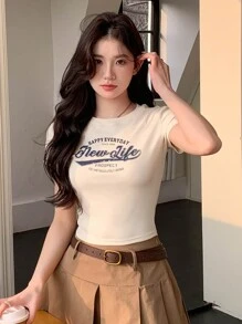 DAZY 女式夏季标语印花短袖T恤，图案T恤