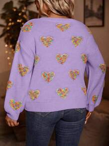 Calvaya Sweater Ukuran Plus Hati Casual - Mauve Purple - View 2