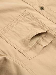 Manfinity Homme Áo sơ mi nam denim màu trơn phía trước, áo sơ mi đô thị cotton trơn màu kem - Màu Khaki - Xem 6