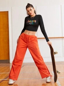 Gameset SHEIN Sport Letter Printed Cropped Athletic T-Shirt - Black - View 7
