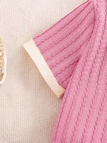 SHEIN Ensemble Haut À Manches Courtes Et Jupe À Motif Ours En Peluche Pour Jeunes Filles - Rose bonbon - Voir 7