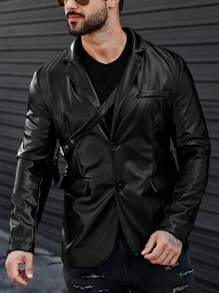 Manfinity Homme Men's Pu Suit Jacket - Black - View 3