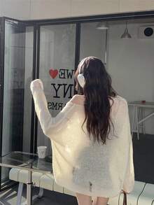 Women's Hollow Out Cold Shoulder Batwing Sleeve Long Sleeve Knit Pullover, Spring Cold Shoulder Sweater, Long Sleeve Top - Apricot - View 2