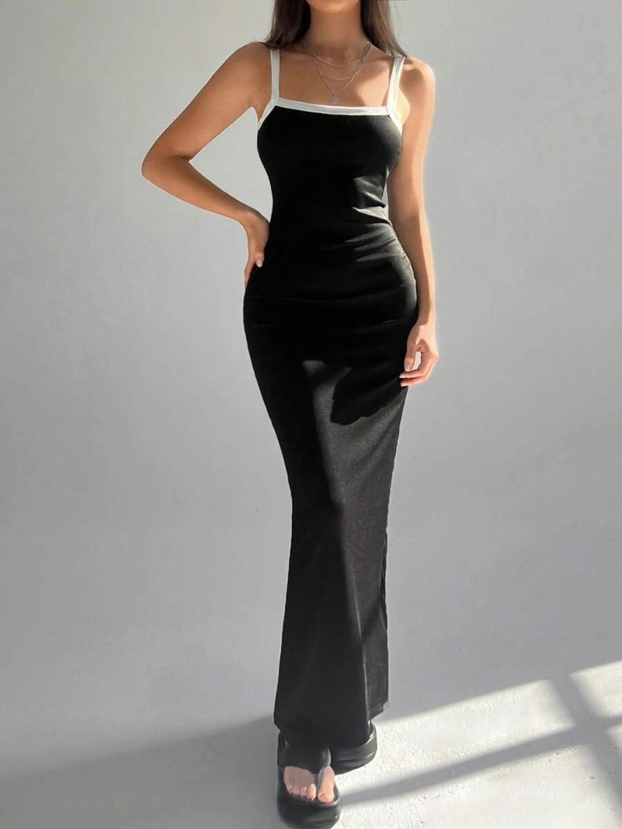 Muchica Màu sắc Chặn Dài Áo ba lỗ Đầm - Đen và trắng - Xem 1